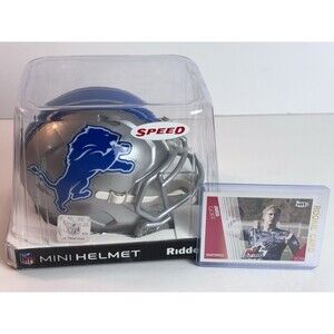 Detroit Lions Speed QB Mini Helmet Riddell & Jared Goff Rookie Card NFL